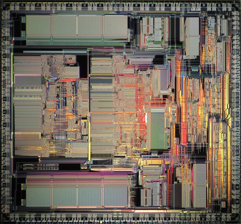 Colorful photo showing the intricate complexities of a computer chip