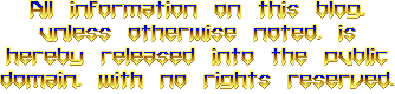 Picture saying “All content on this blog, unless otherwise noted, is released into the public domain.” written in the DOOM font